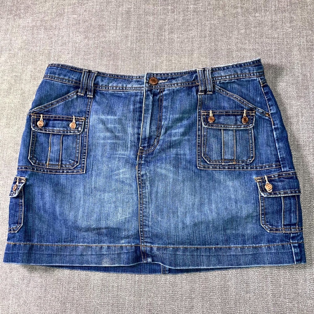Faded Glory Missy Mini Skirt Womens 16 Blue Denim High Rise Utility Streetwear